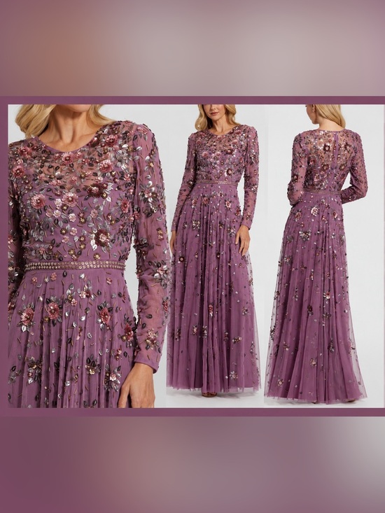 Mac Duggal Dresses & Skirts - NWT Mac Duggal Raspberry Embellished Long Sleeve 10063 High Neck Beaded Gown 24
